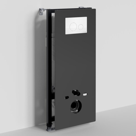 Инсталляция для унитаза Wasserkraft Abens 20TLT.010.ME.BL.WH02, декоративная стеклянная панель черная, механическая кнопка смыва белая