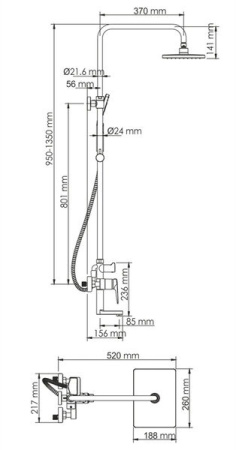 Душевая стойка Wasserkraft A18401, PVD-покрытие оружейная сталь