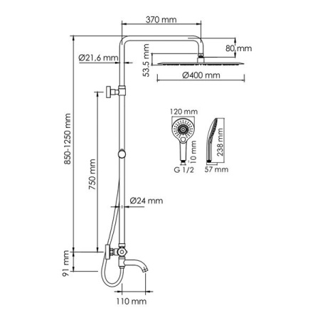 Душевая стойка Wasserkraft, цвет - хром, A188.117.101.087.CH Thermo
