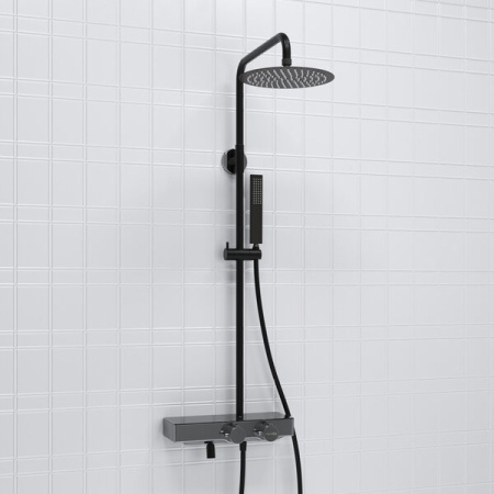 Душевая стойка Wasserkraft, с изливом, цвет - черный матовый/хром, A114.258.218.CB Thermo