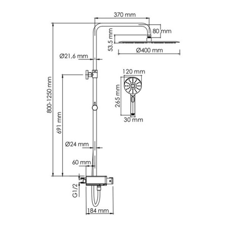 Душевая стойка Wasserkraft, с изливом, цвет - хром, A113.117.127.CH Thermo