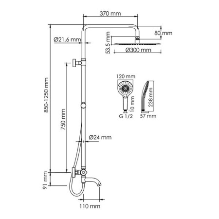 Душевая стойка Wasserkraft, цвет - хром, A188.116.101.087.CH Thermo