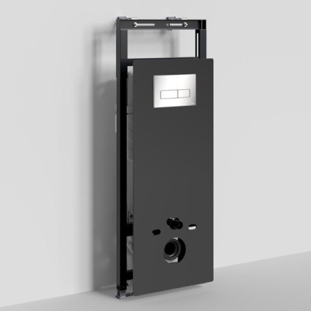 Инсталляция для унитаза Wasserkraft Salm 27TLT.010.ME.BL.BN03, декоративная стеклянная панель черная, механическая кнопка смыва никель