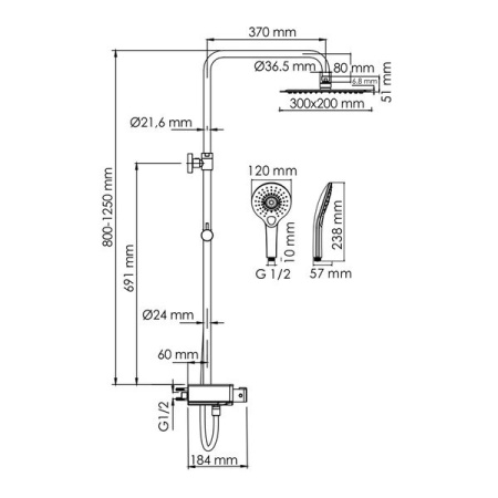 Душевая стойка Wasserkraft, с изливом, цвет - хром, A113.069.101.CH Thermo