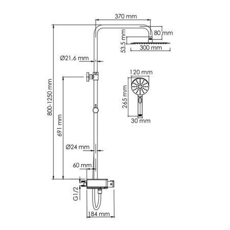 Душевая стойка Wasserkraft, с изливом, цвет - хром, A113.118.127.CH Thermo