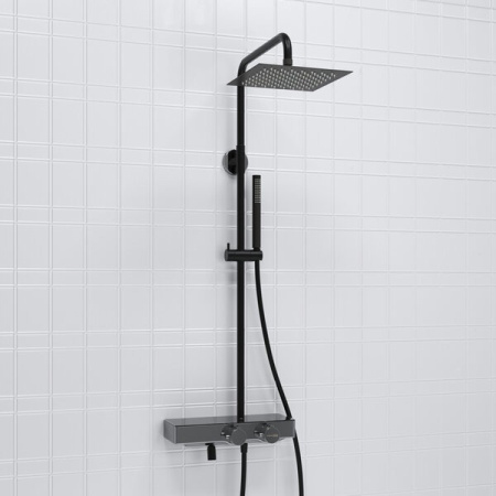 Душевая стойка Wasserkraft, с изливом, цвет - черный матовый/хром, A114.255.217.CB Thermo