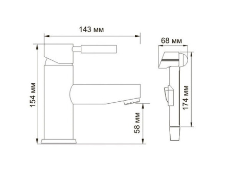 Смеситель для раковины Wasserkraft 4108 с гигиеническим душем, хром