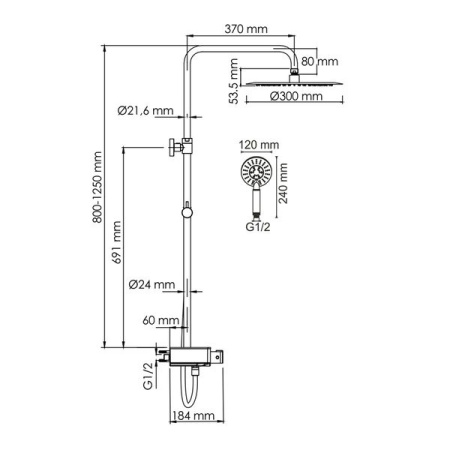 Душевая стойка Wasserkraft, с изливом, цвет - хром, A113.116.058.CH Thermo