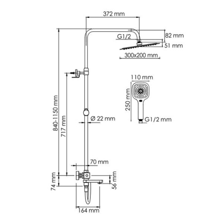 Душевая стойка Wasserkraft, цвет - хром, A199.069.065.087.CH Thermo
