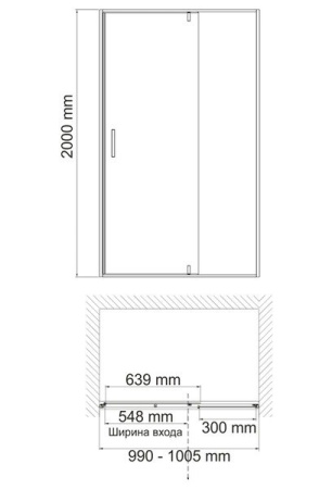 Душевая дверь в нишу Wasserkraft Elbe, универсальная, 100 х 200 см, 74P12