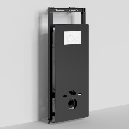 Инсталляция для унитаза Wasserkraft Salm 27TLT.010.ME.BL.WM02, декоративная стеклянная панель черная, механическая кнопка смыва белая матовая
